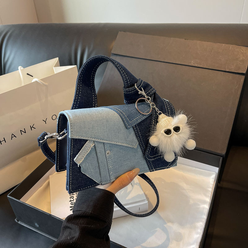 Denim Patchwork Small Square Handbag for Women, Niche Korean Style Versatile Casual Shoulder Bag, Textured Casual Commuter Crossbody Bag