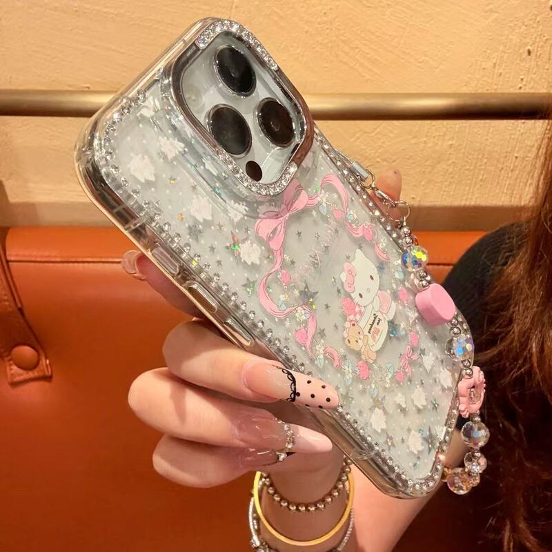 インスタ映えするキラキラ可愛いKT風iPhone17promax用高級感スマホケース iPhone16 ネットで話題の大きな穴付き|undefined
