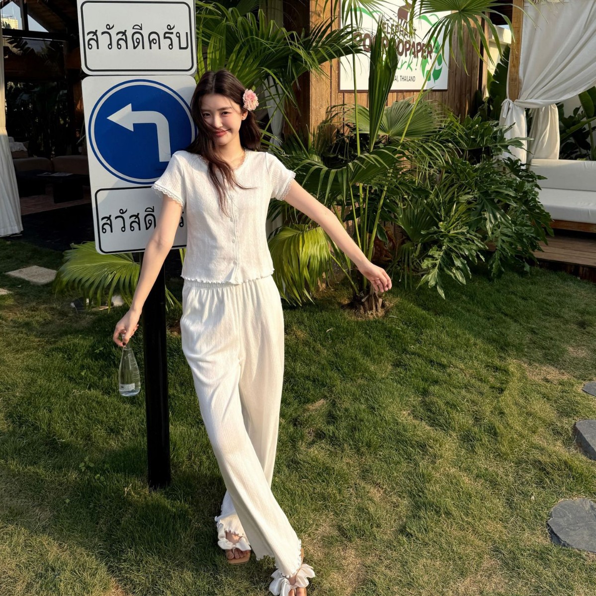 Spring summer white lace pijama