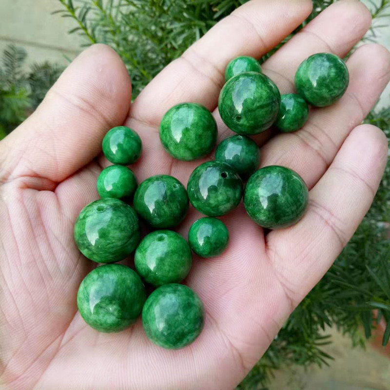 玉器干青翡翠铁龙生散珠满绿玉石佛珠散珠DIY菩提配珠配饰批发