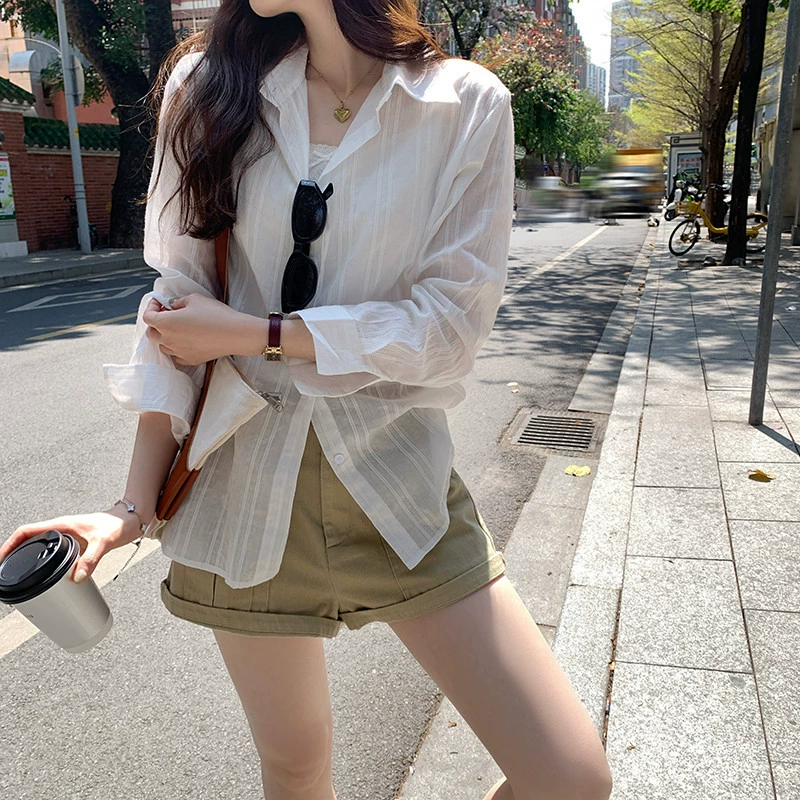 YS8 настоящий снимок, новый горячий стиль, корейская версия, супер красивая уникальная повседневная тонкая белая солнцезащитная рубашка, куртка для женщин
