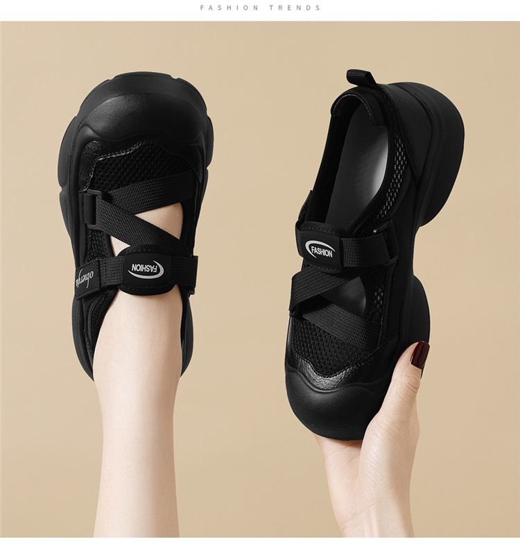 Dép sandal La Mã nữ đế dày mũi kín thoáng khí phong cách thể thao gót 4 cm — JST 7182 gót đen cao 4cm, JST 7182m màu gót cao 4cm chi tiết 14