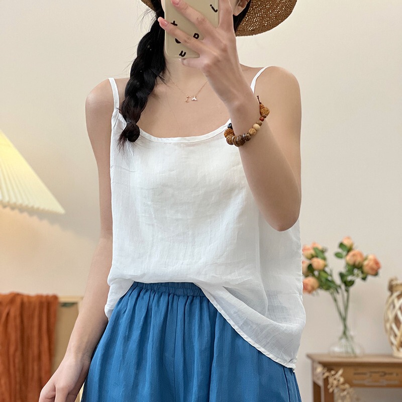 2026 Summer New Style Solid Color Thin Ramie Tank Top for Women, Breathable and Comfortable Camisole, Loose and Comfortable Inner Wear