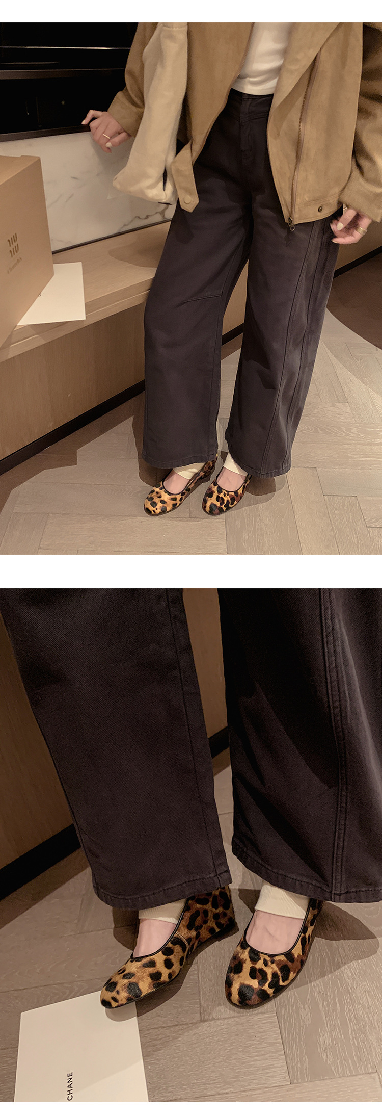 Giày cao gót nữ đế xuồng platform da bò họa tiết da báo, mũi tròn, dáng slip-on, gót ước lượng 6-8 cm — màu đen chi tiết 10