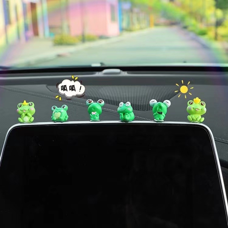 Frog Prince Car Ornament Internet Celebrity Healing Cute Cartoon Figurine Car Center Console Computer Screen Decor