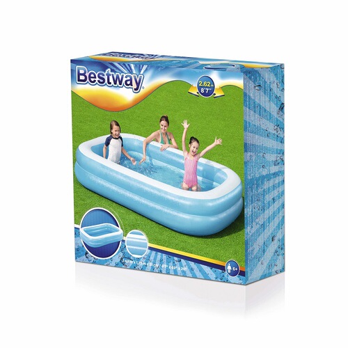 Bestway 54006 Ring Rectangular Pool Blue and White Family Inflatable Swimming Pool with Thick Play Pool