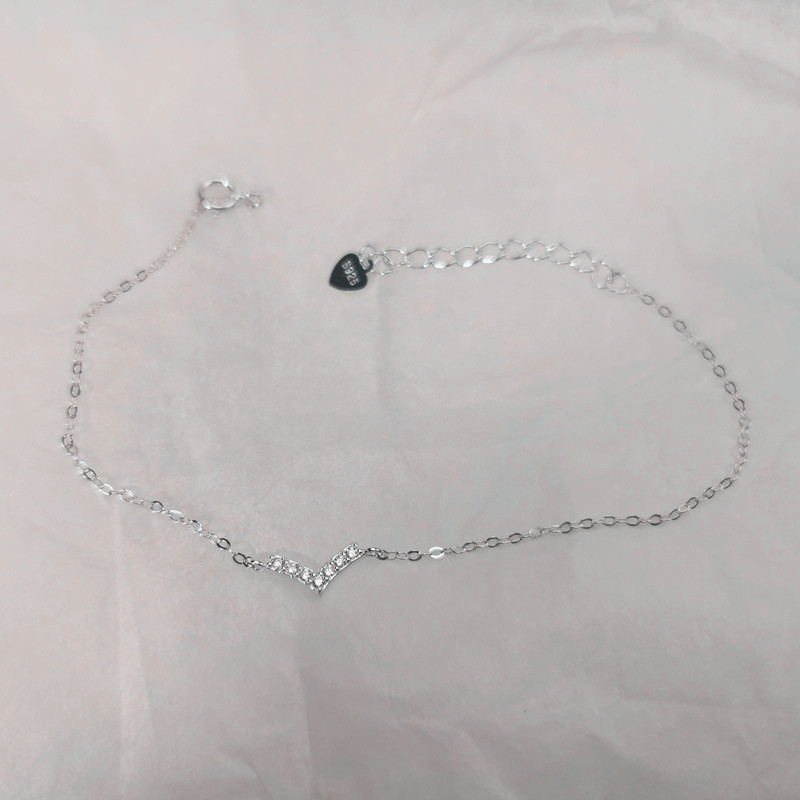 925 Sterling Silver Material 1 Piece 925 Sterling Silver V-Shaped Geometric Rhinestones 14K Gold Plated White Gold Plated 925 Sterling Silver Bracelets