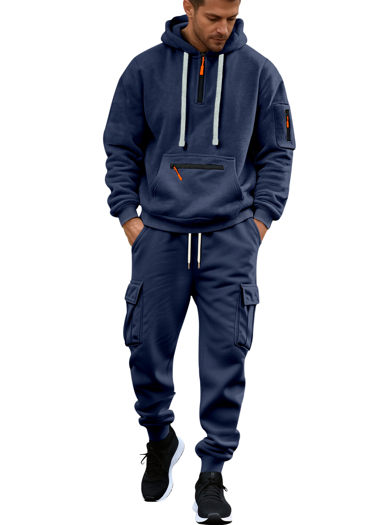 Transfronterizo Europa y América hombre sudadera encapuchada de color sólido cuello redondo suelta sudadera de manga larga sudadera set de pantalones