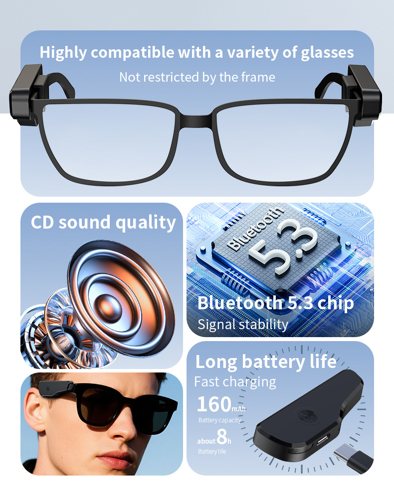 Bluetooth Smart Glasses Adapter With Touch Control And Long Battery_voghion.com