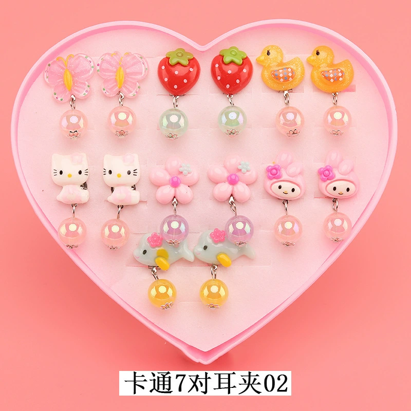 Children's ear clips, set for princess, cartoon accessory, no pierced ears, Birthday gift