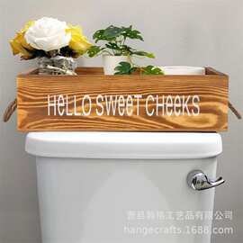 木质收纳盒农舍厨房咖啡存储盒洗手台整理盒带麻绳手柄实木储物盒