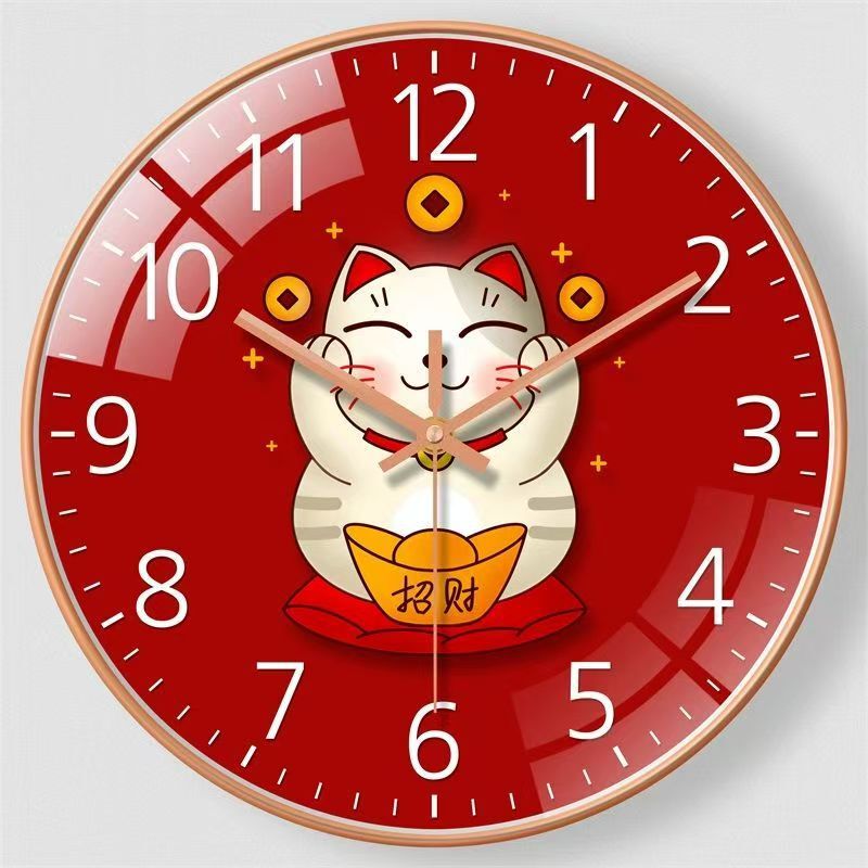 【8英寸20CM】中式客厅挂钟招财猫时钟挂墙创意挂墙静音石英钟|undefined