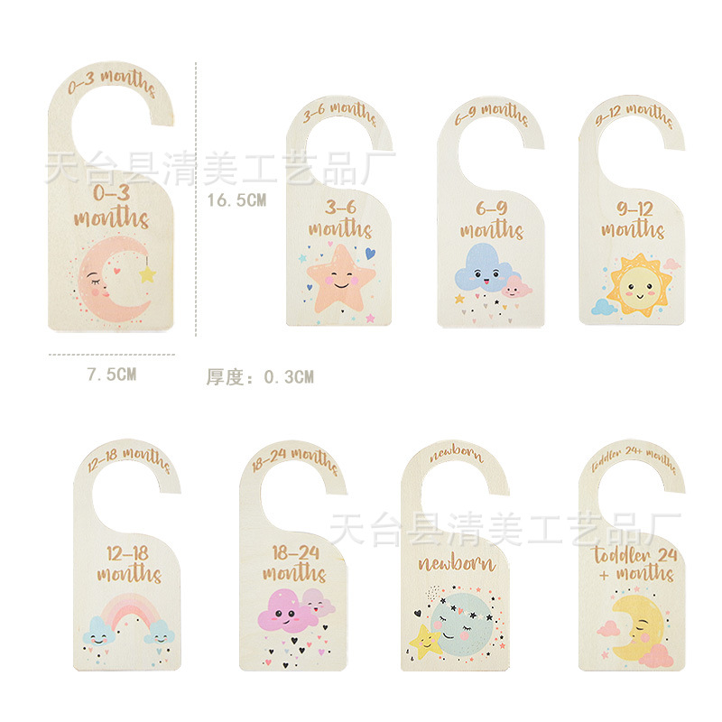 Tablero de partición de madera para bebés Ropa para bebés Impresión de madera a doble cara Ropa para recién nacidos Clasificación mensual