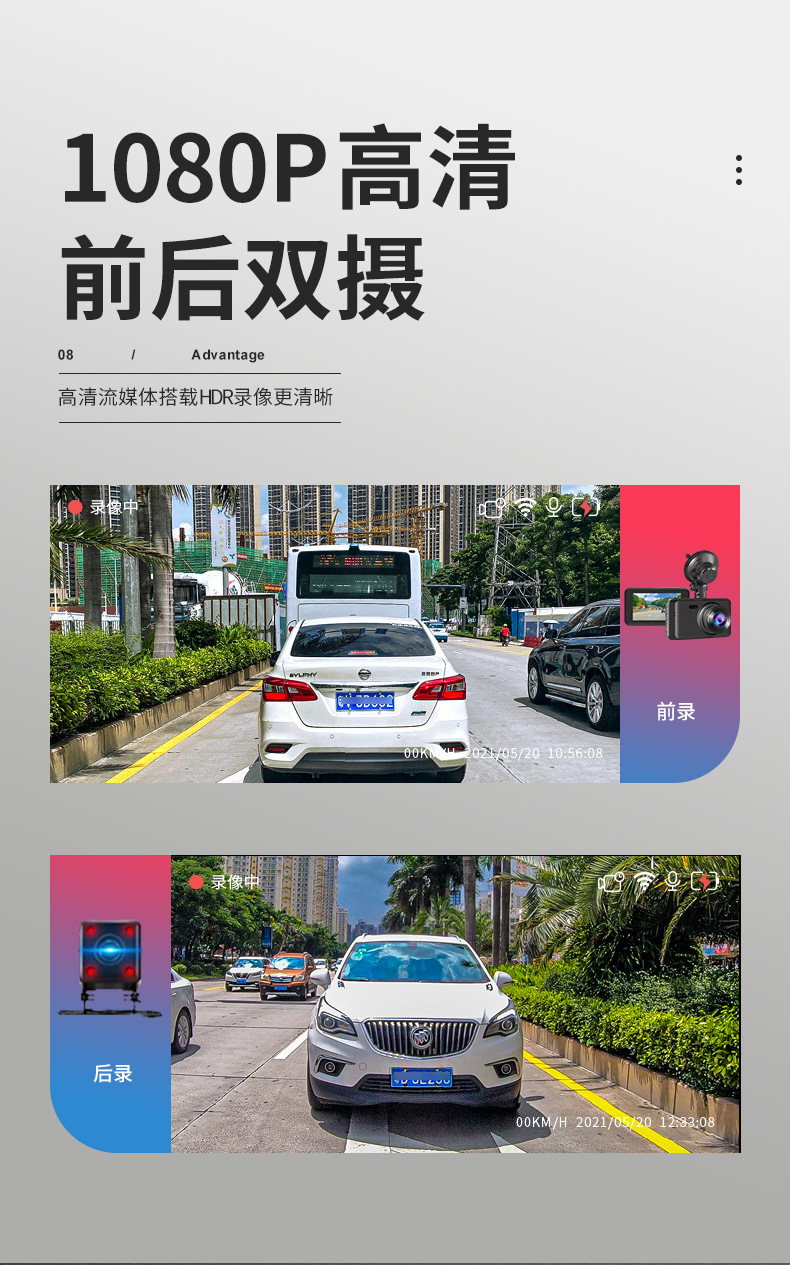 Cross-Border Dashcam Window Suction Cup Mount for Single Camera Car Night Vision High-Definition Wide-Angle Monitor
