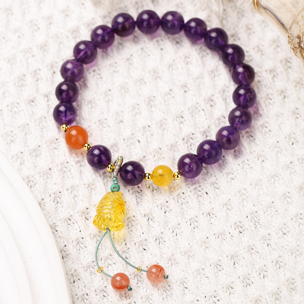 Colgante de ámbar amatista de 8 mm de 17,5 cm