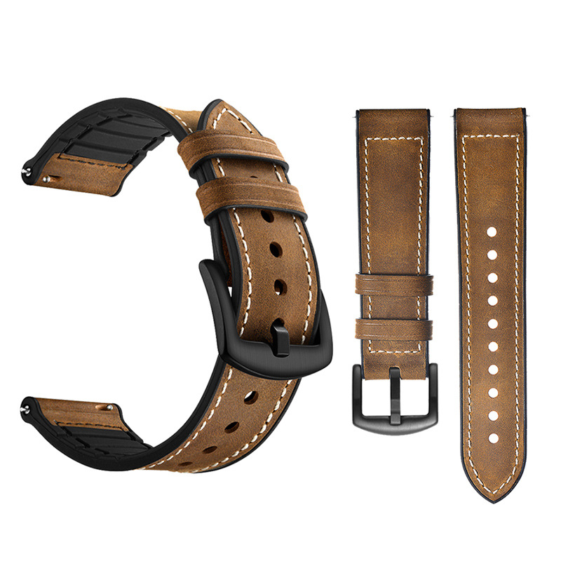 Suitable for Huawei Gt2/3 Samsung Watch4, 5 Genuine Leather Straps, Silicone Leather Quick Release Straps 20/22mm