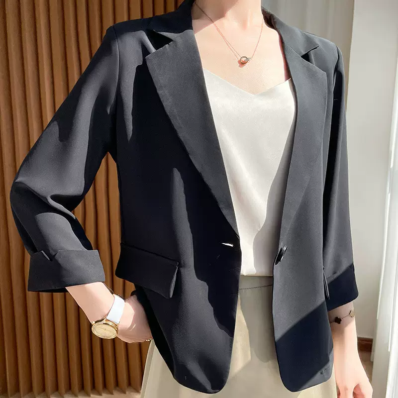 2023新款春装小西装韩版修身女式休闲薄款西服短款外套上衣七分袖