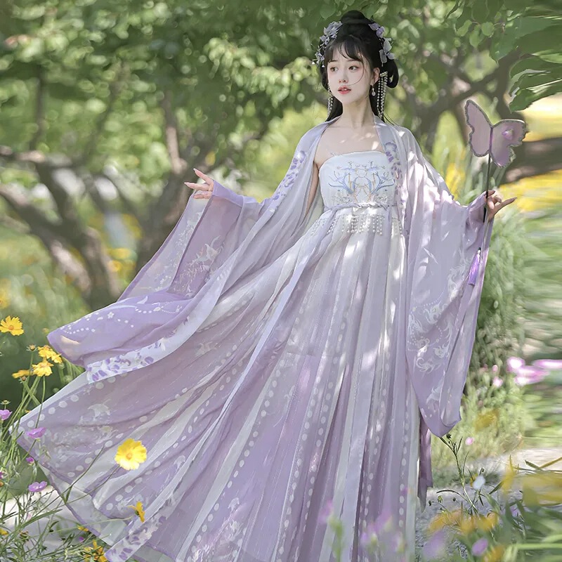 New super fairy Hanfu women's wisteria flower daily Tang Cheko skirt suit wide sleeve big sleeve shirt National style purple ancient costume