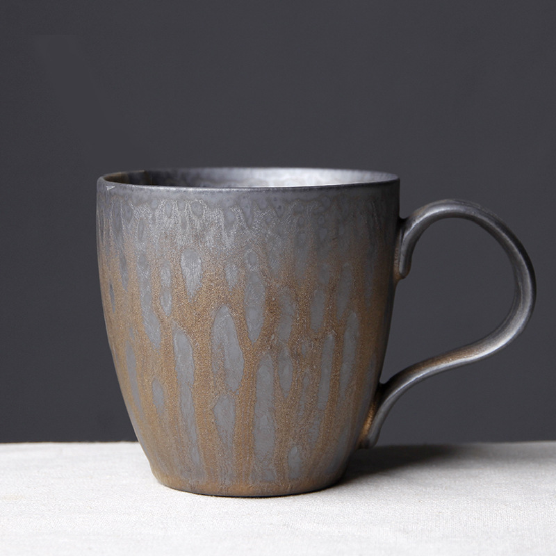 Japanese Retro Ceramic Coffee Mug With Wooden Handle_voghion.com