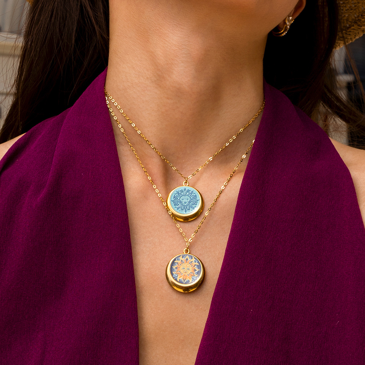 Collar de acero inoxidable de Tiana Europa y América dulce y cool chica caliente viento colorido collar de sol de acero de titanio sin decoloración cadena de clavícula