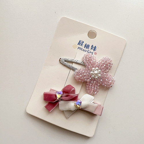 New pink princess style pearl mesh crown love flower bow children's baby girl hair accessories headdress