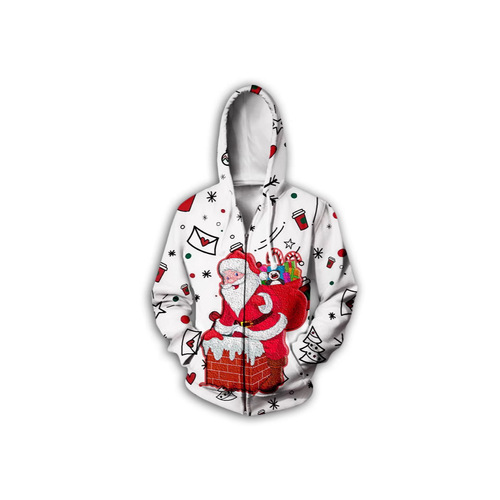 Santa Claus 3D printed pullover hoodie autumn casual loose long zipper sweatshirt