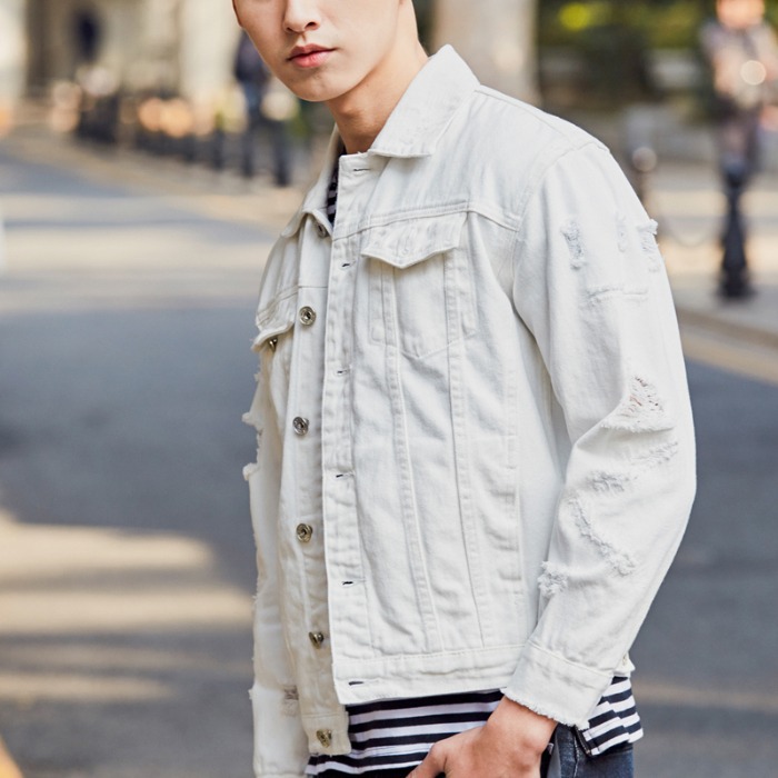 Nuevo otoño más el tamaño de los hombres rasgados Denim chaqueta suelta Denim Chaqueta de algodón de los hombres de estilo coreano chaqueta de mezclilla superior