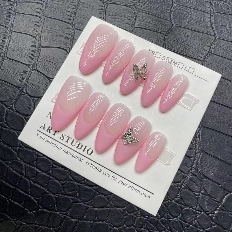 European and American Style New Real-Shot Handmade Wearable Nails Short Oval Nails Pink Manicure Girly Heart Style Popular Hot Style
