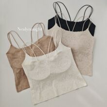 新款蕾丝花卉双肩细带美背吊带背心法式纯欲显瘦百搭打底内搭上衣