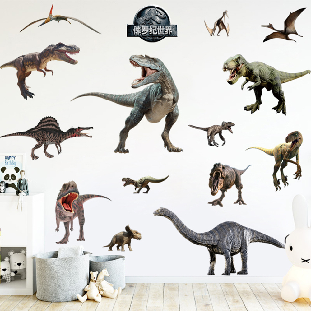 Jurassic Dinosaur Wall Stickers Wallpaper Wallpaper Self-adhesive Children's Room Bedroom Kindergarten Wall Decoration Stickers