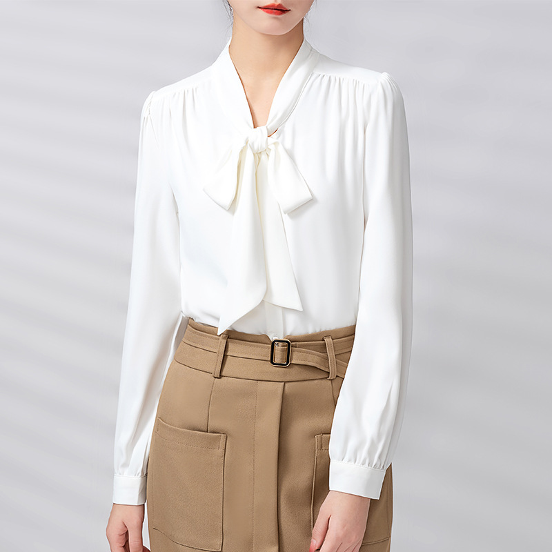 White shiffon spring professional shirt with bow