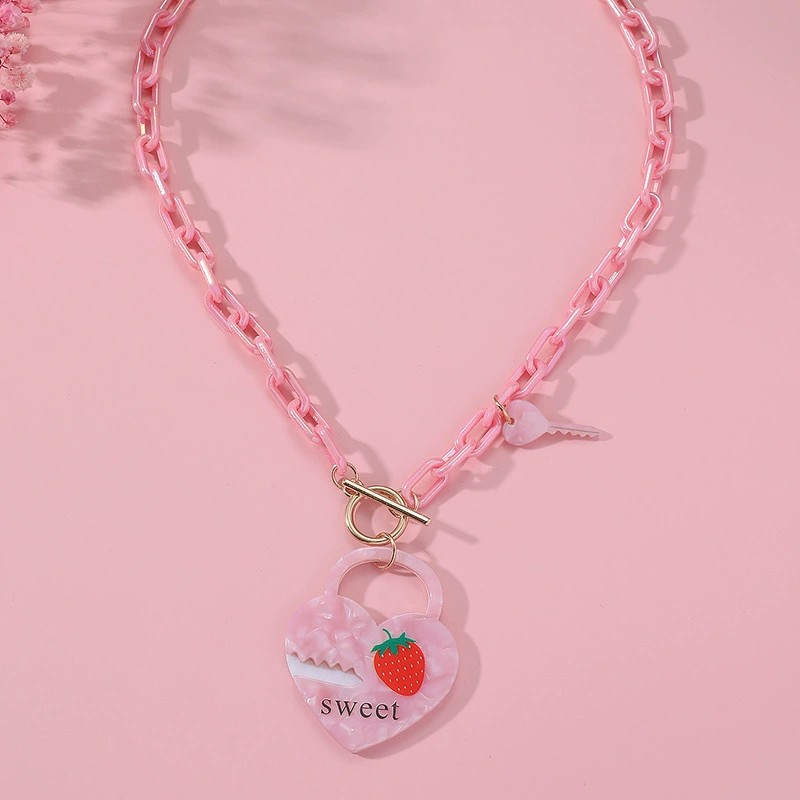 Acrylic Material Simple Style Lips Heart Shape Key Arylic Pendant Necklaces Wholesale