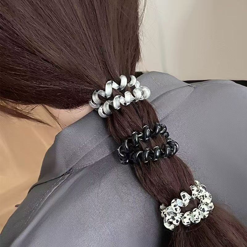 ミルク水玉模様の高弾性太い電話コードヘアバンドヘアアクセサリーゴムバンド耐久性があり、切れにくいヘアロープヘッドバンド|undefined