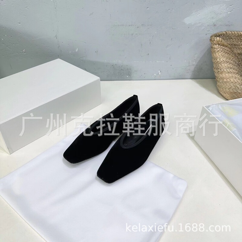 高版小众2025新款丝绒面方头复古浅口一脚蹬平底时装单鞋乐福鞋女|undefined