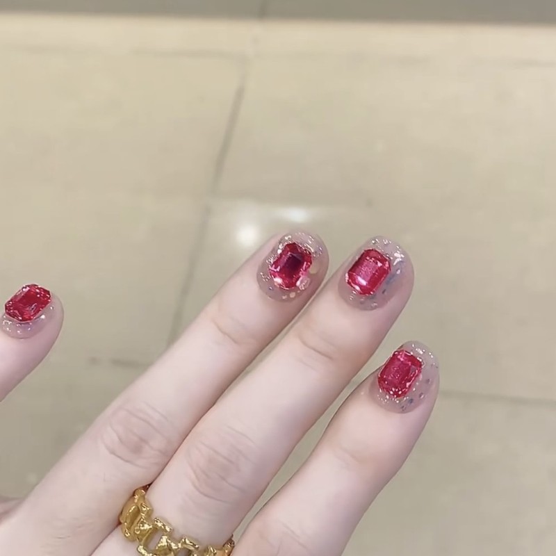 网红新款K9倒边平底八角钻美甲饰品超闪玫红色方糖异形钻指甲装饰|undefined