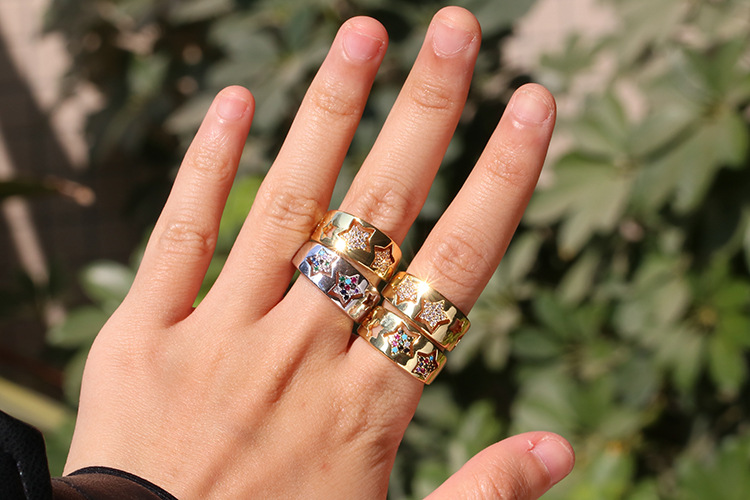 4g Weight Zircon Inlay Material Birthday Occasion Korean Diamond-studded Hollow Five-pointed Star Couple Ring