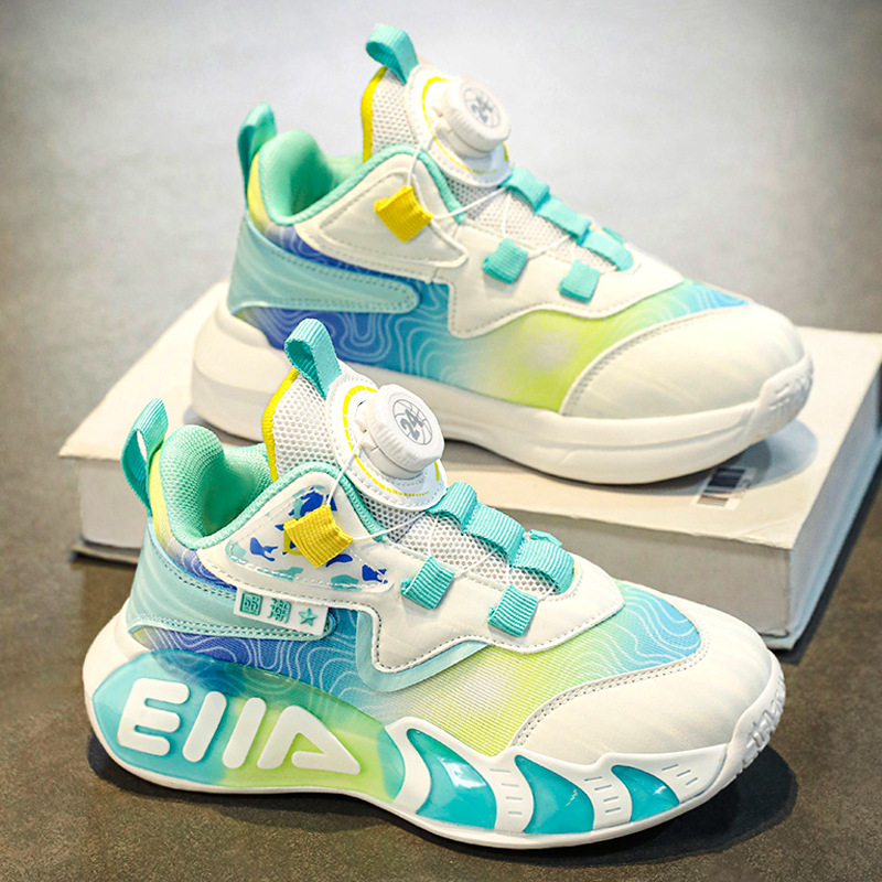 Zapatos para niños, modelos de verano y otoño 2025 nuevos zapatos de baloncesto para niños, zapatos deportivos de suela blanda para niños grandes con hebilla giratoria para niños