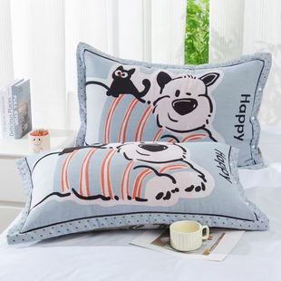 A Pair of Pure Cotton Gauze Pillowcases for Home Use for Adults and Children, High-End Snap Cartoon Pillowcases, Cute, All-Inclusive and Soft