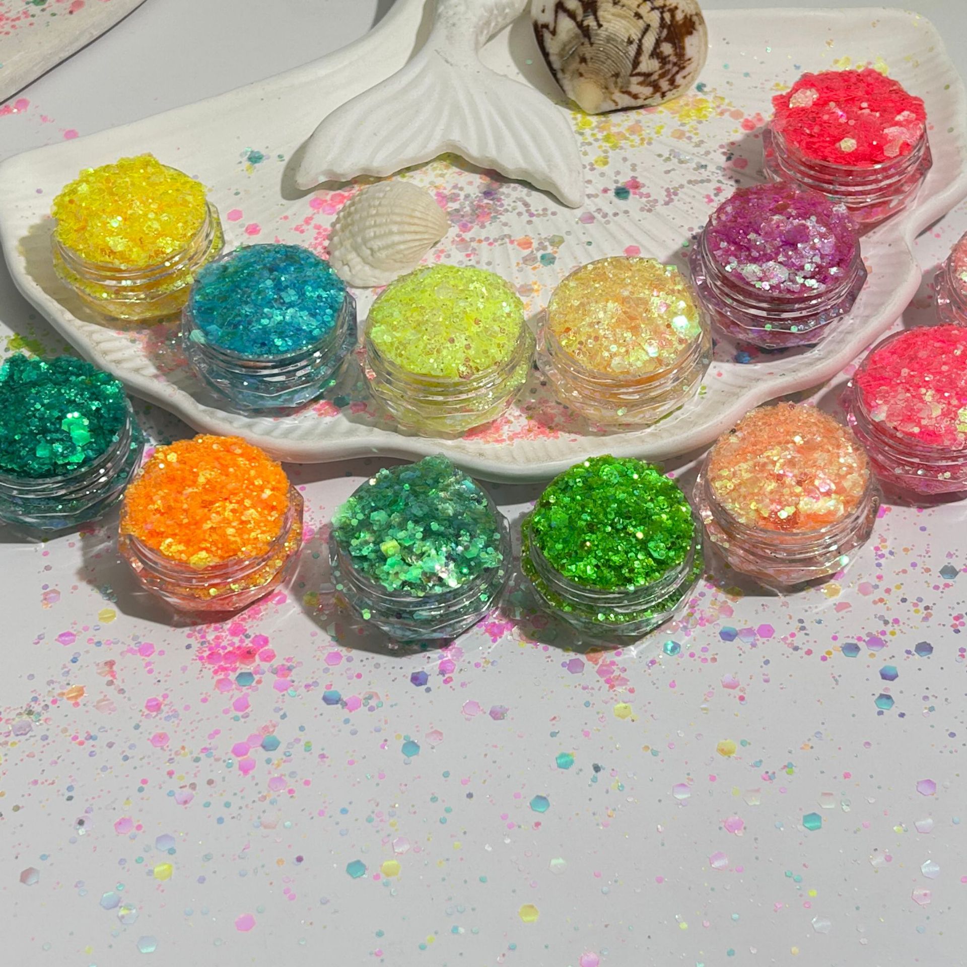 Golden Iridescent Polarized Semi-Transparent Sparkling Nail Art Glitter Transparent DIY Handmade Resin Decoration Nail Stickers