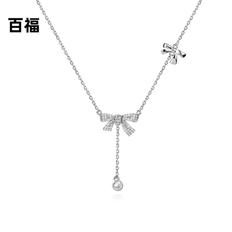 精緻蝴蝶結流蘇項鍊女輕奢高級設計感時尚氣質送女友禮物鎖骨頸鏈