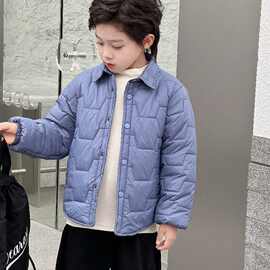 2025秋冬新品帅气时尚修身保暖儿童棉服纯色夹棉可机洗上衣外套男