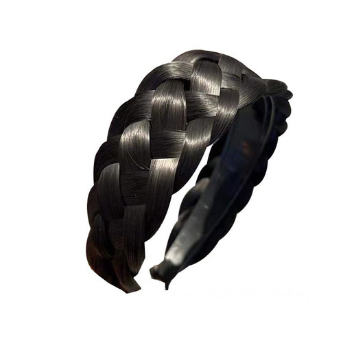 Wide 5-Strand Braided Hair Band with Heat-Resistant Silk Wigs Cap, Handmade Fishbone Braid and French Twist Hair Accents