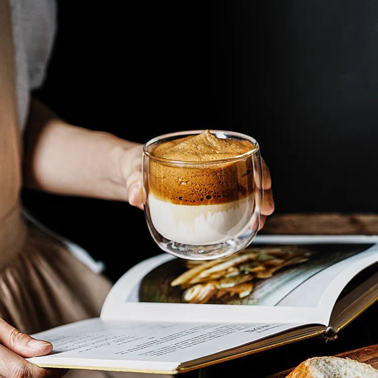 Borosilicato de doble capa de vidrio taza de café chica ins viento cinturón manejar Oficina taza de beber hogar de alta apariencia