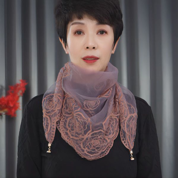 Magnetic buckle embroidered square scarf-taro purple rose