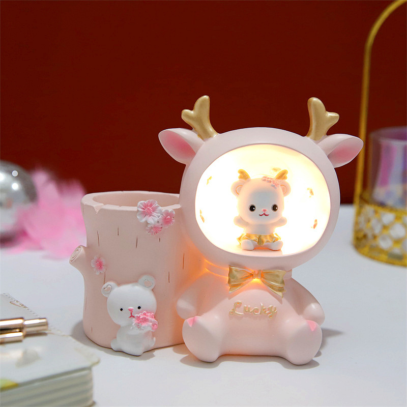 New Fantasy Bella Rabbit Pen Holder Lamp Series Resin Gift European and American Style Girls Bedroom Desktop Decoration Blind Box