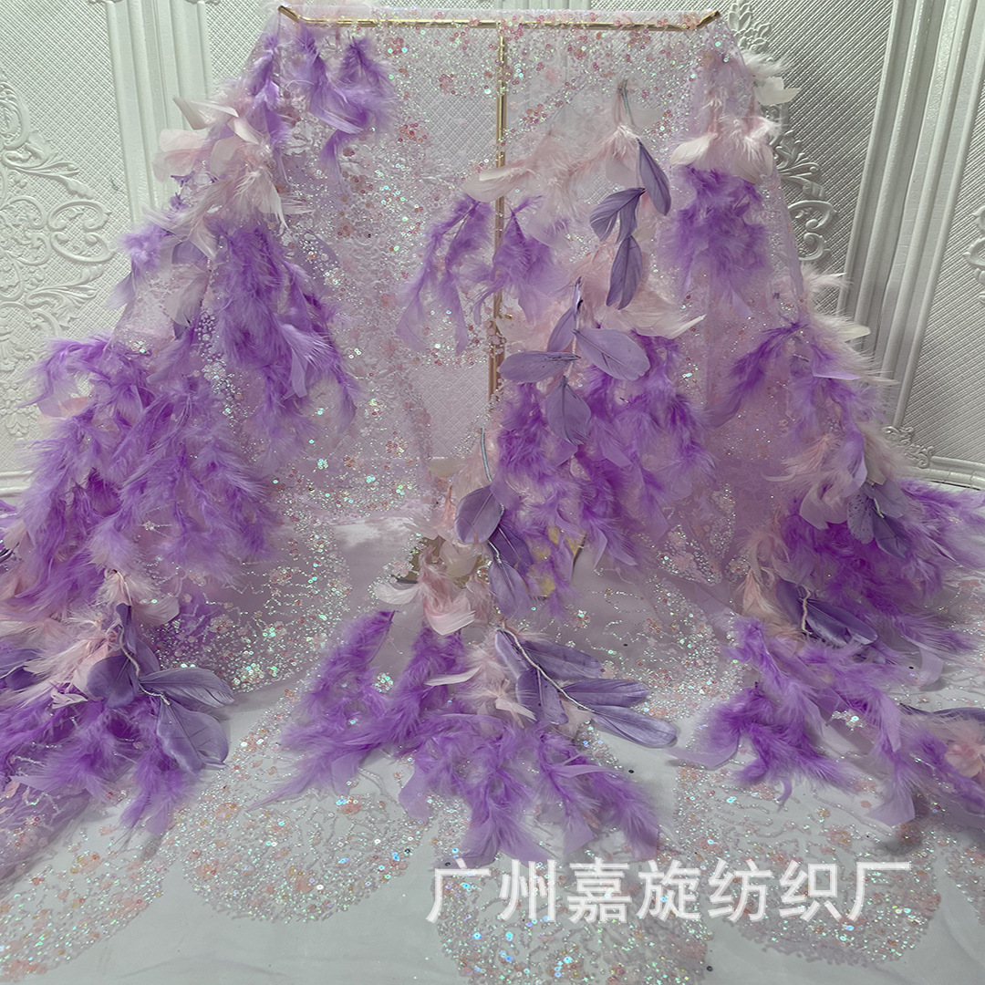 Vestido de novia de alta gama estilo sirena retro con lentejuelas y plumas, de tela de malla Hanfu, para pasarela de moda transfronteriza