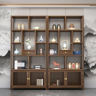 New Chinese Style Solid Wood Multi-Treasure Cabinet Tea Room Partition Bookshelf Living Room Tea Display Cabinet Tea Cabinet Storage Rack