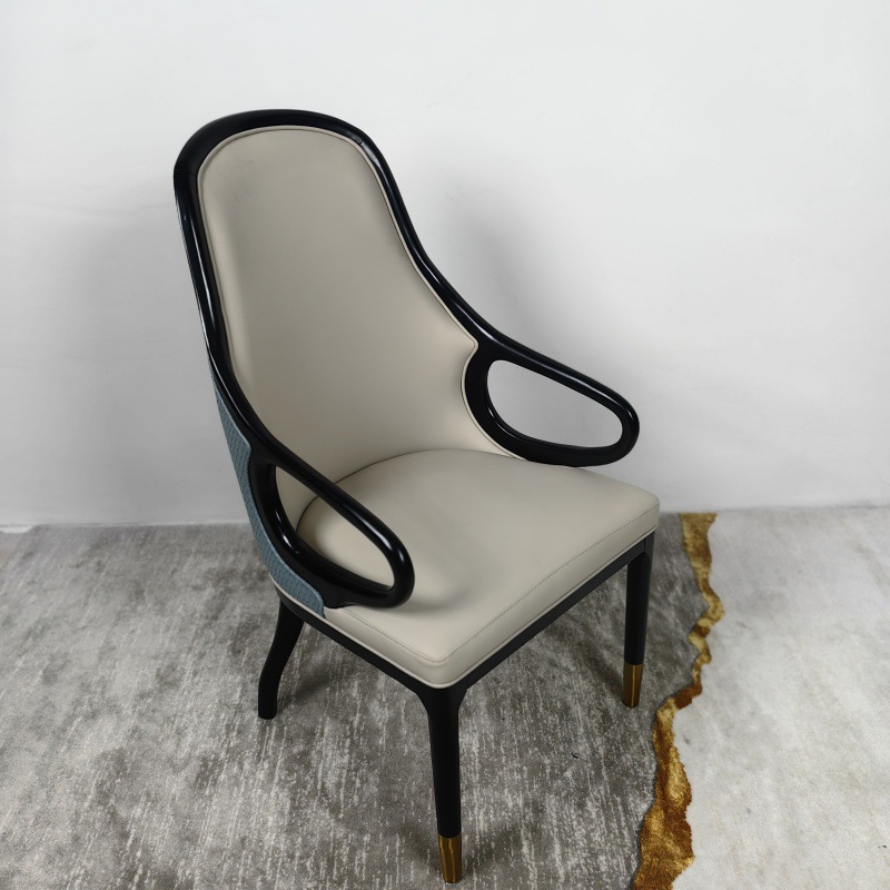 New Chinese-Style Armrest Dining Chair Box Hotel Banquet Reception Chair Home Leisure Backrest Chair Leather Soft Chair