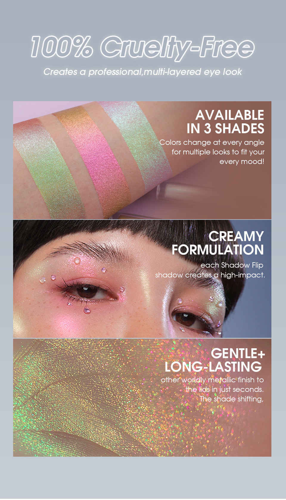 Langmanni Chameleon Liquid Eyeshadow, Three-color diamond Sparkling Eyeshadow, European and American glitter Single Pack Specification drawing