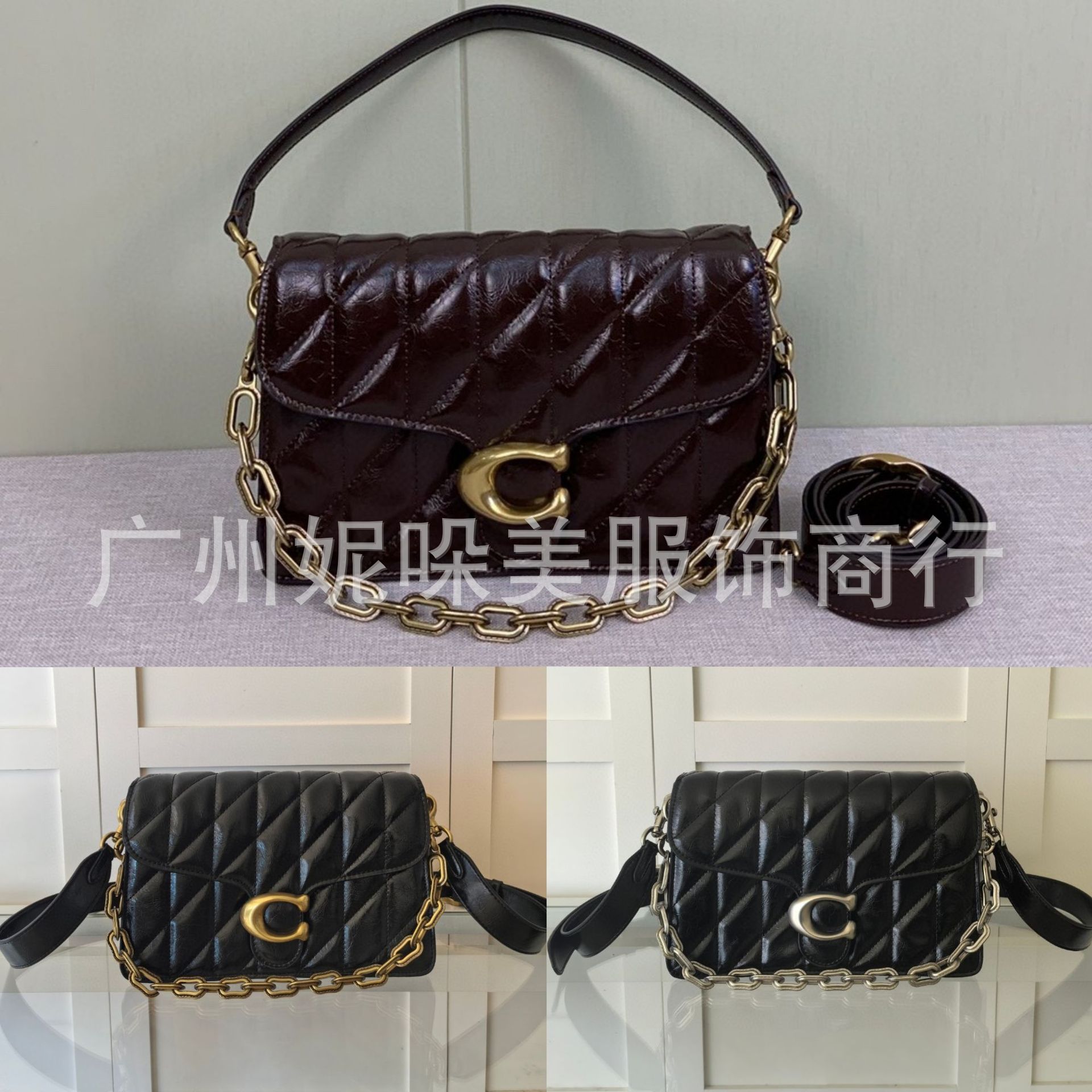 新款C家奥莱女包tabby酒神包菱格纹绗缝线翻盖单肩腋下斜挎链条包